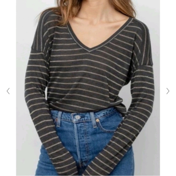 Rails sami charcoal bronze striped v neck lightweight sweater sz L - Picture 1 of 8